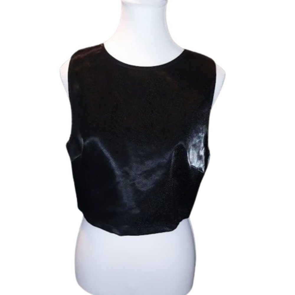 Kirious 2-piece set faux leather crop top, black and green